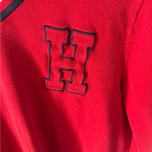 Tommy Hilfiger Red V-Neck Sweater with Collegiate Style - Picture 7 of 7